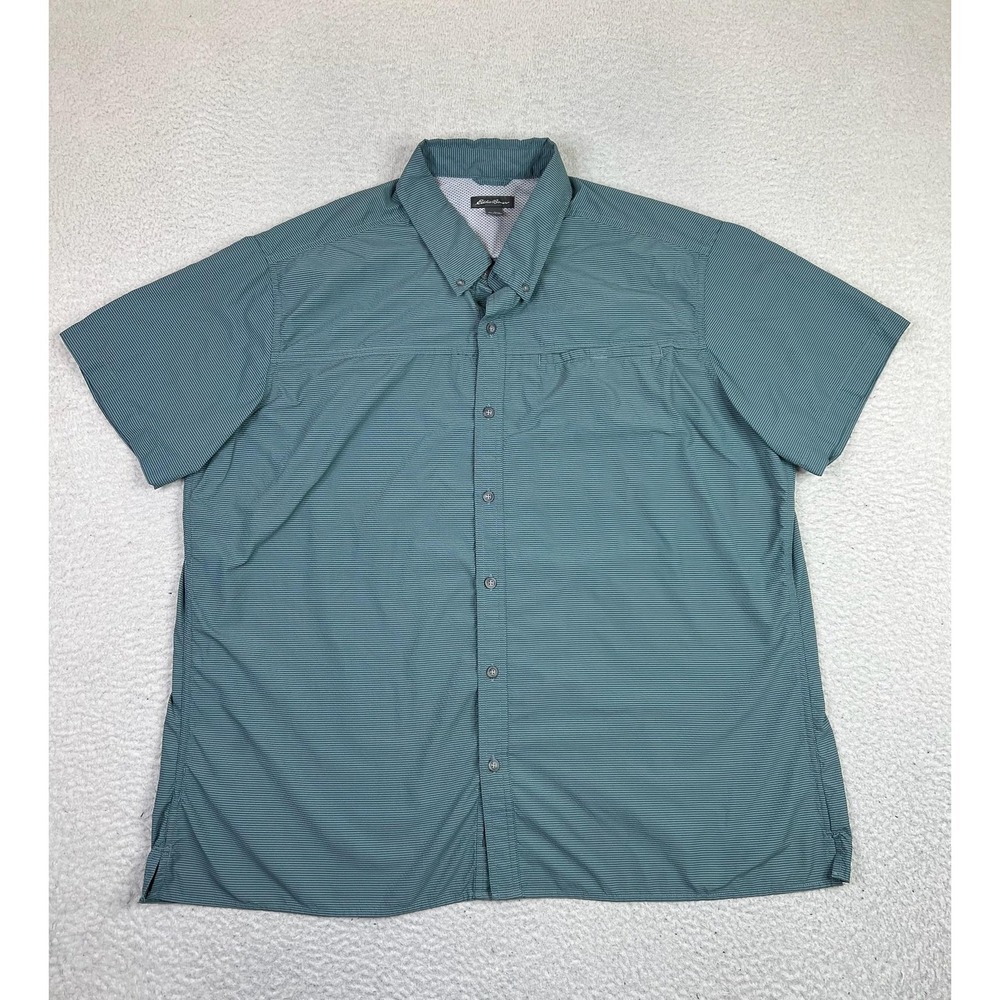 Eddie Bauer Shirt Mens 2XL Green Check Short Sleeve Button Up Fishing Outdoor